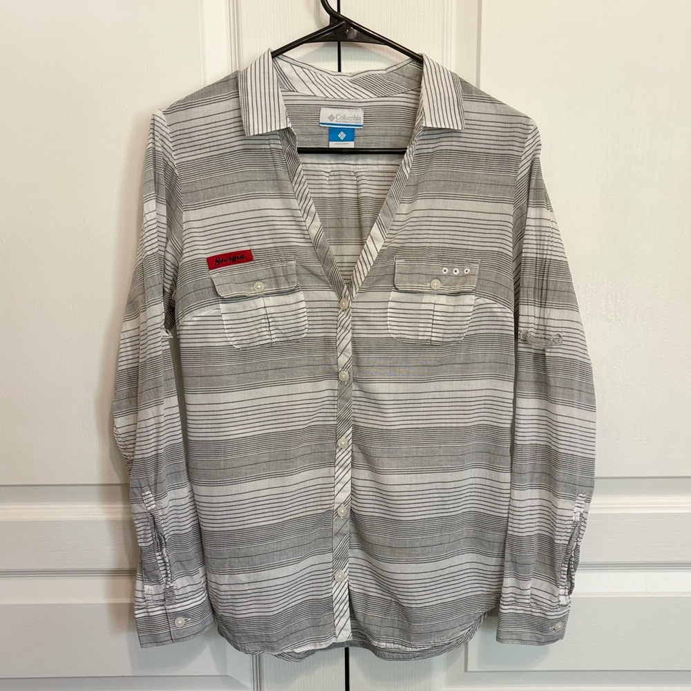 Columbia Georgia Bulldogs Gray Striped Button Shirt Blouse Womens Small